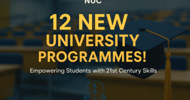 Banner showing NUC's announcement of 12 new university programmes in Nigeria, designed to equip students with 21st-century skills.